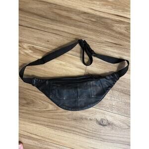 Toni Genuine Leather Black Fanny Pack Waist Bag Crossbody Travel Zip Pockets
